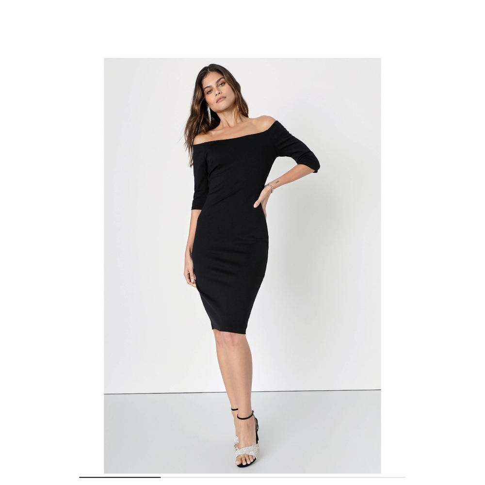 Lulu's Black Off-Shoulder Bodycon Midi Dress